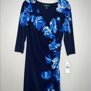 Lauren Ralph Lauren women’s floral3/4 Sleeve Jersey Dress. Blue Multicolor. 14P